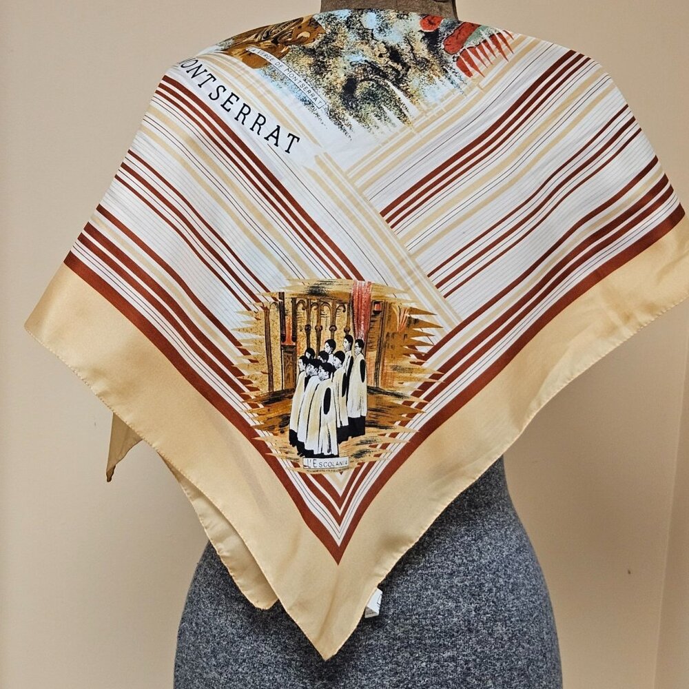 Montserrat Scarf Womens Italian Polyester Religious Cultural Art Beige Red - Picture 8 of 10